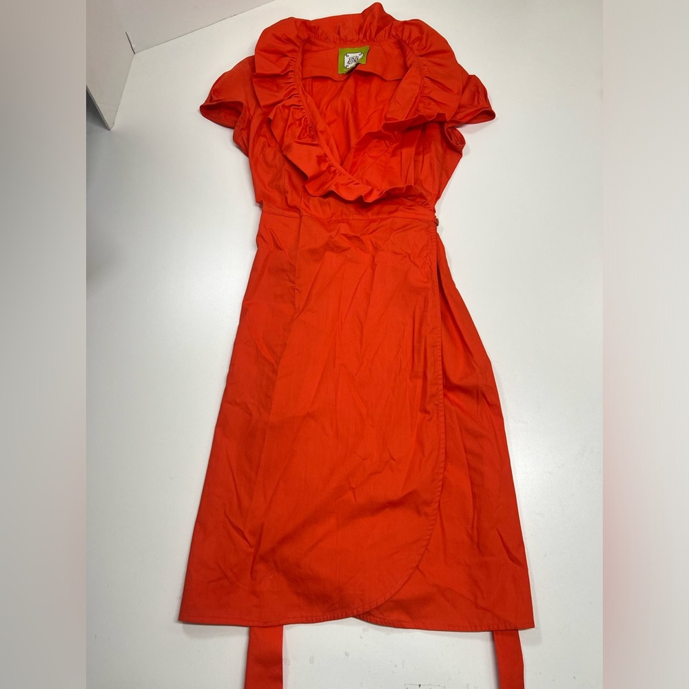 Elizabeth McKay Scotland Ruffled Wrap Dress Size 4 Orange - Picture 2 of 11